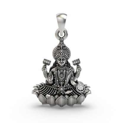 925 Silver Lakshmi Maa Lotus Pendant – Goddess Lakshmi Jewelry | Handmade Spiritual Pendant for Wealth, Fortune & Prosperity