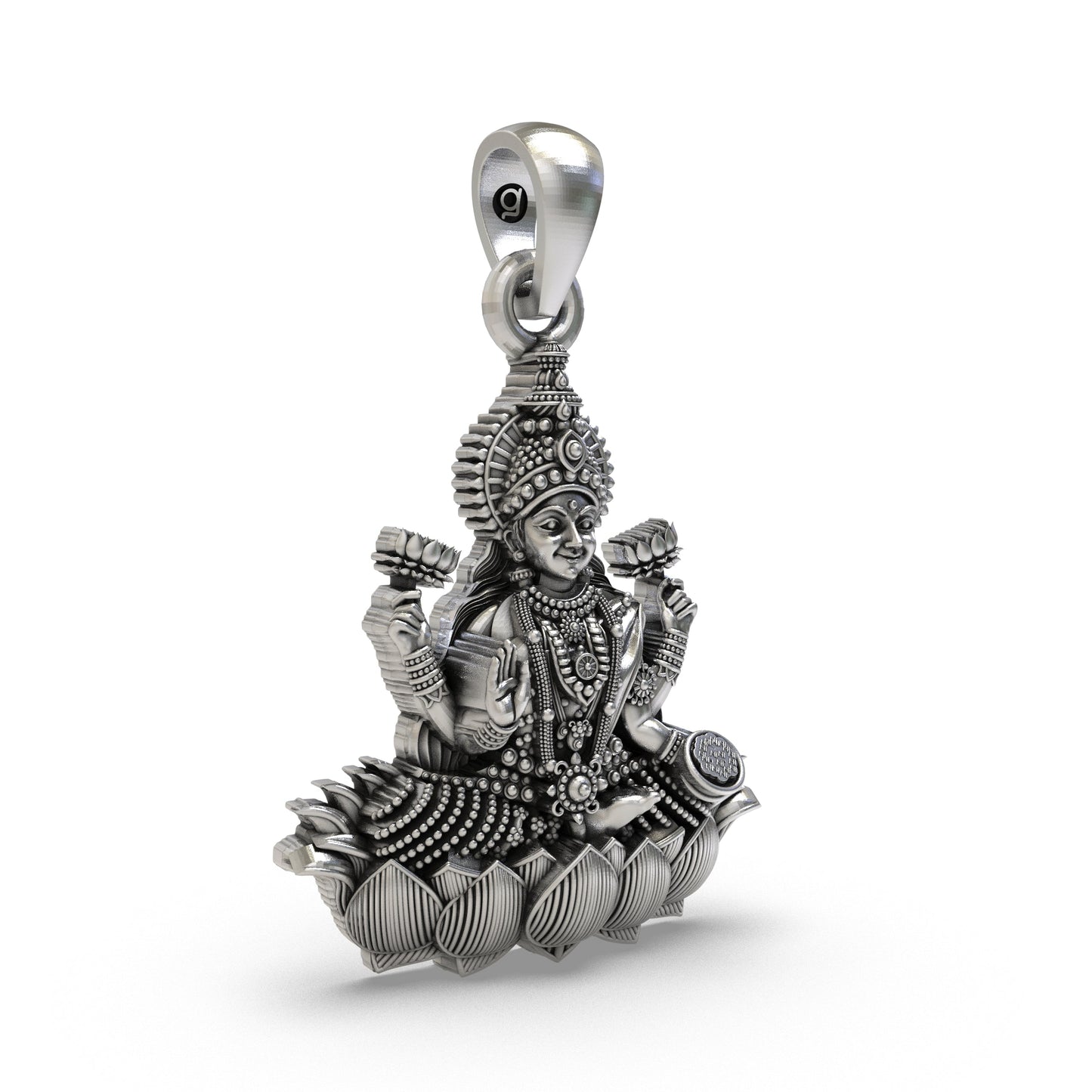 925 Silver Lakshmi Maa Lotus Pendant – Goddess Lakshmi Jewelry | Handmade Spiritual Pendant for Wealth, Fortune & Prosperity