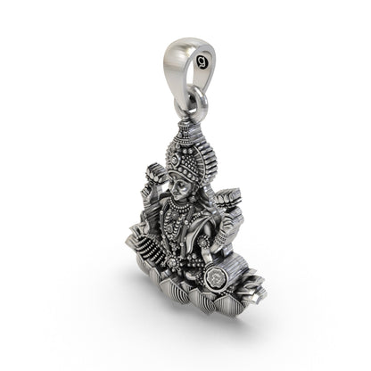 925 Silver Lakshmi Maa Lotus Pendant – Goddess Lakshmi Jewelry | Handmade Spiritual Pendant for Wealth, Fortune & Prosperity