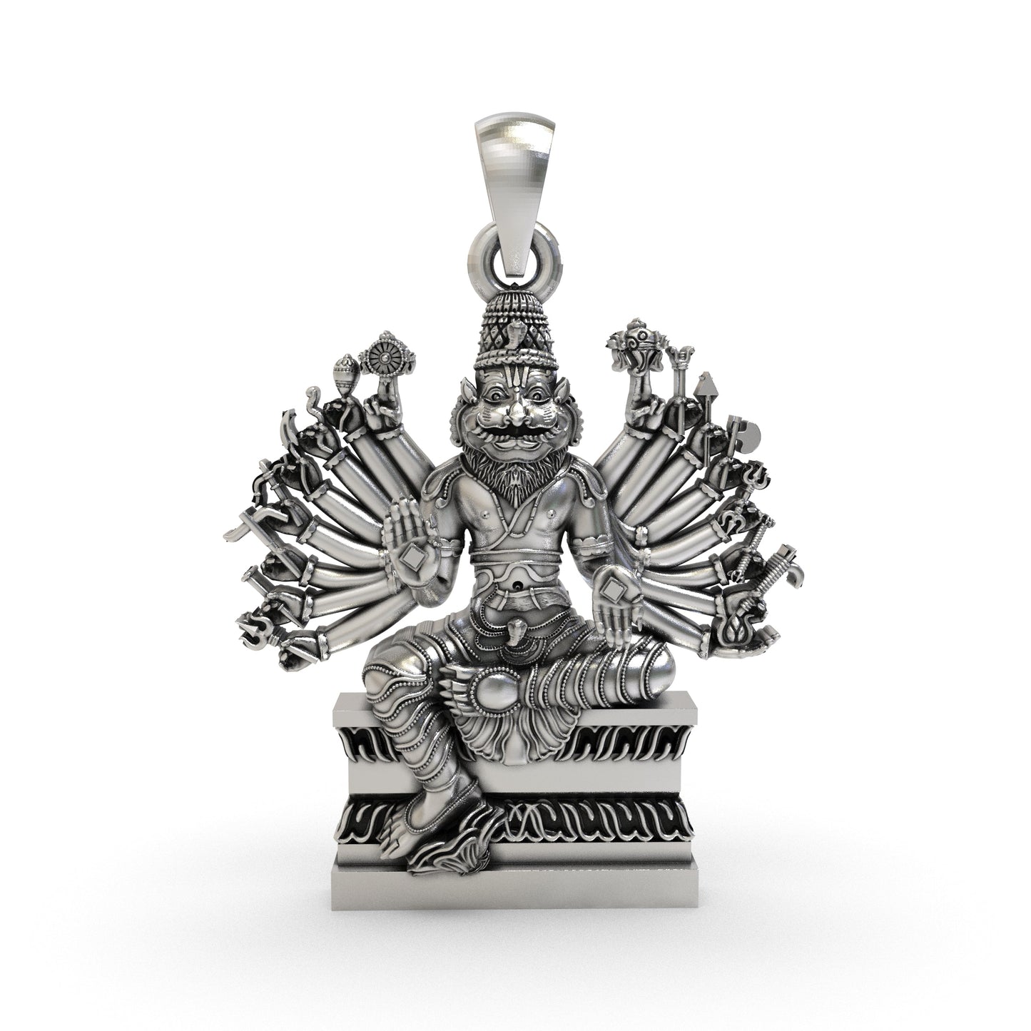 925 Silver Narasimha Pendant | Ugra Multi-Armed Vishnu Avatar – Shukan Jewellers