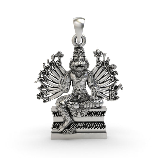 925 Silver Narasimha Pendant | Ugra Multi-Armed Vishnu Avatar – Shukan Jewellers