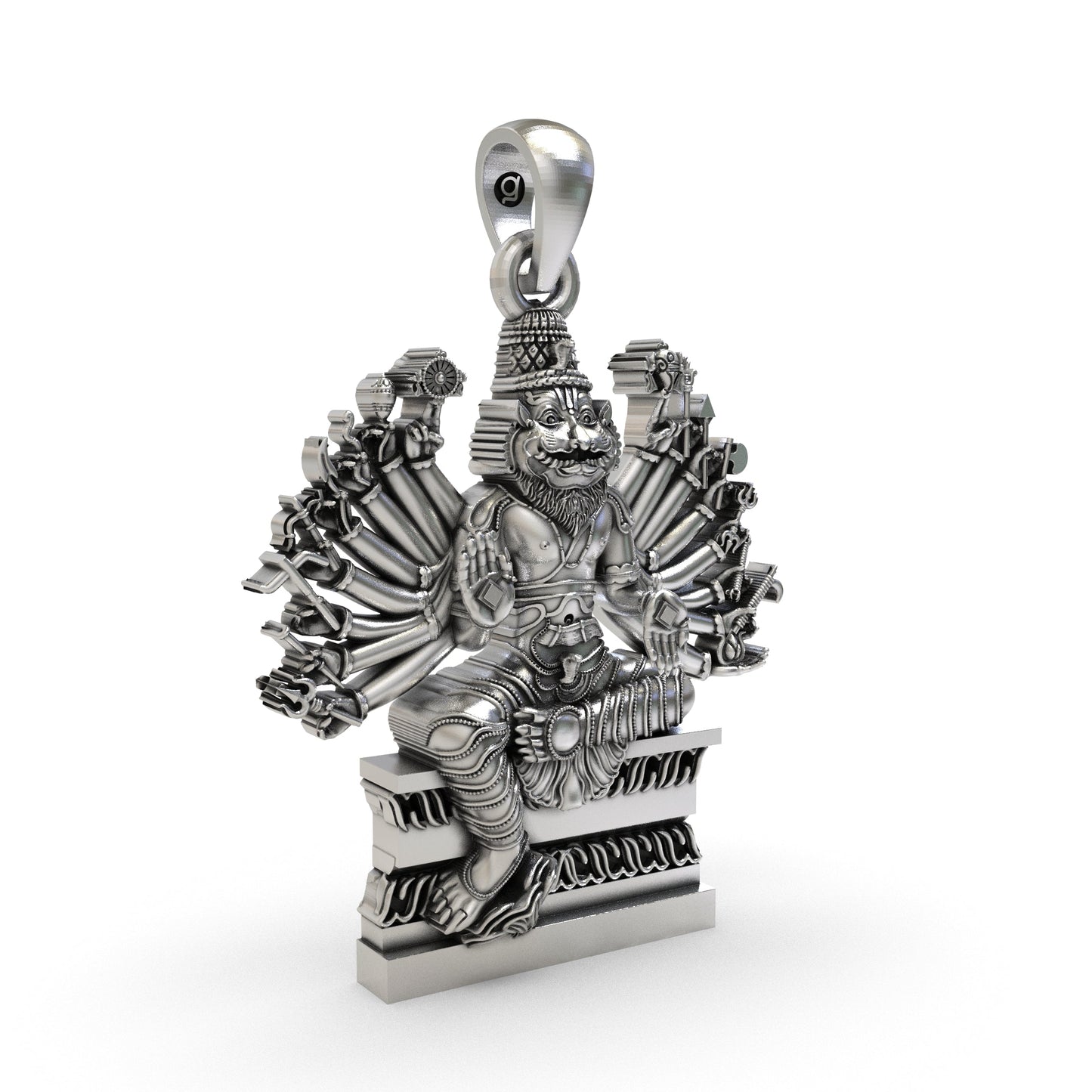925 Silver Narasimha Pendant | Ugra Multi-Armed Vishnu Avatar – Shukan Jewellers