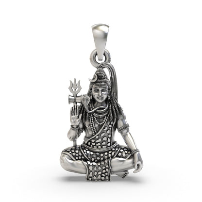 925 Silver Shiva Pendant | Mahadev Meditation with Trishul – Shukan Jewellers