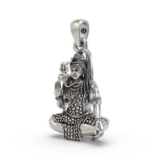 925 Silver Shiva Pendant | Mahadev Meditation with Trishul – Shukan Jewellers