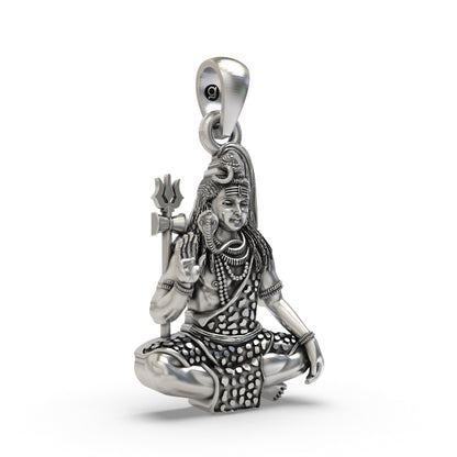 925 Silver Shiva Pendant | Mahadev Meditation with Trishul – Shukan Jewellers