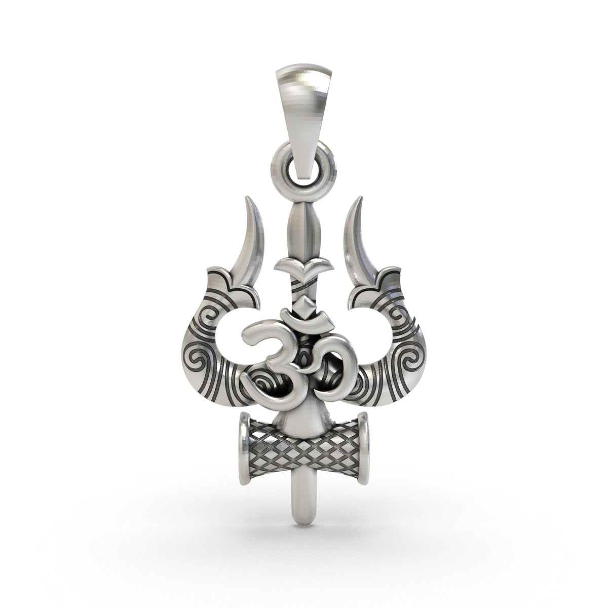 925 Silver Trishul Om Pendant | Shiva Damru Symbol – Shukan Jewellers