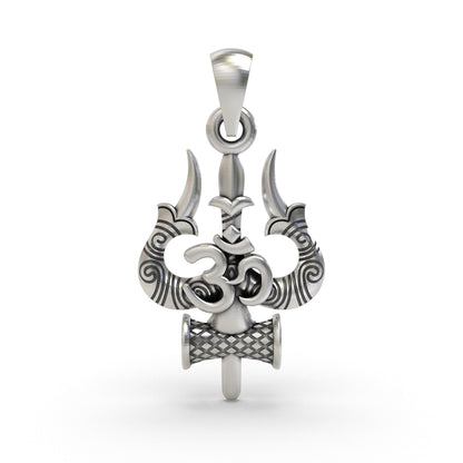 925 Silver Trishul Om Pendant | Shiva Damru Symbol – Shukan Jewellers