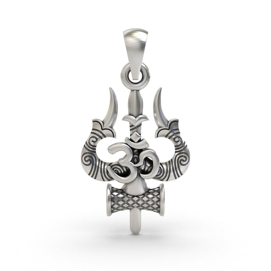 925 Silver Trishul Om Pendant | Shiva Damru Symbol – Shukan Jewellers