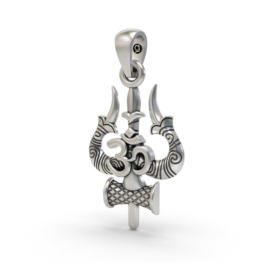 925 Silver Trishul Om Pendant | Shiva Damru Symbol – Shukan Jewellers