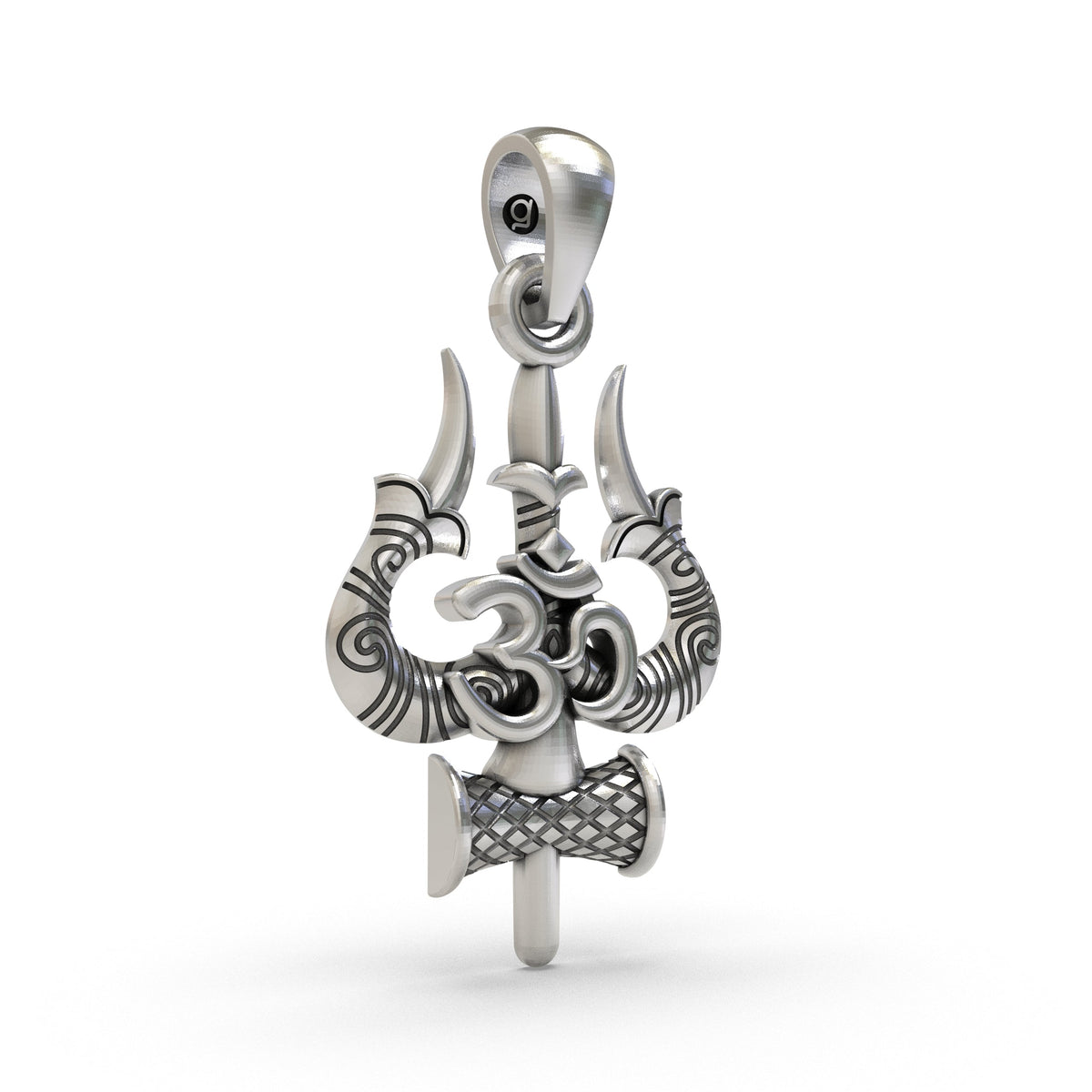 925 Silver Trishul Om Pendant | Shiva Damru Symbol – Shukan Jewellers