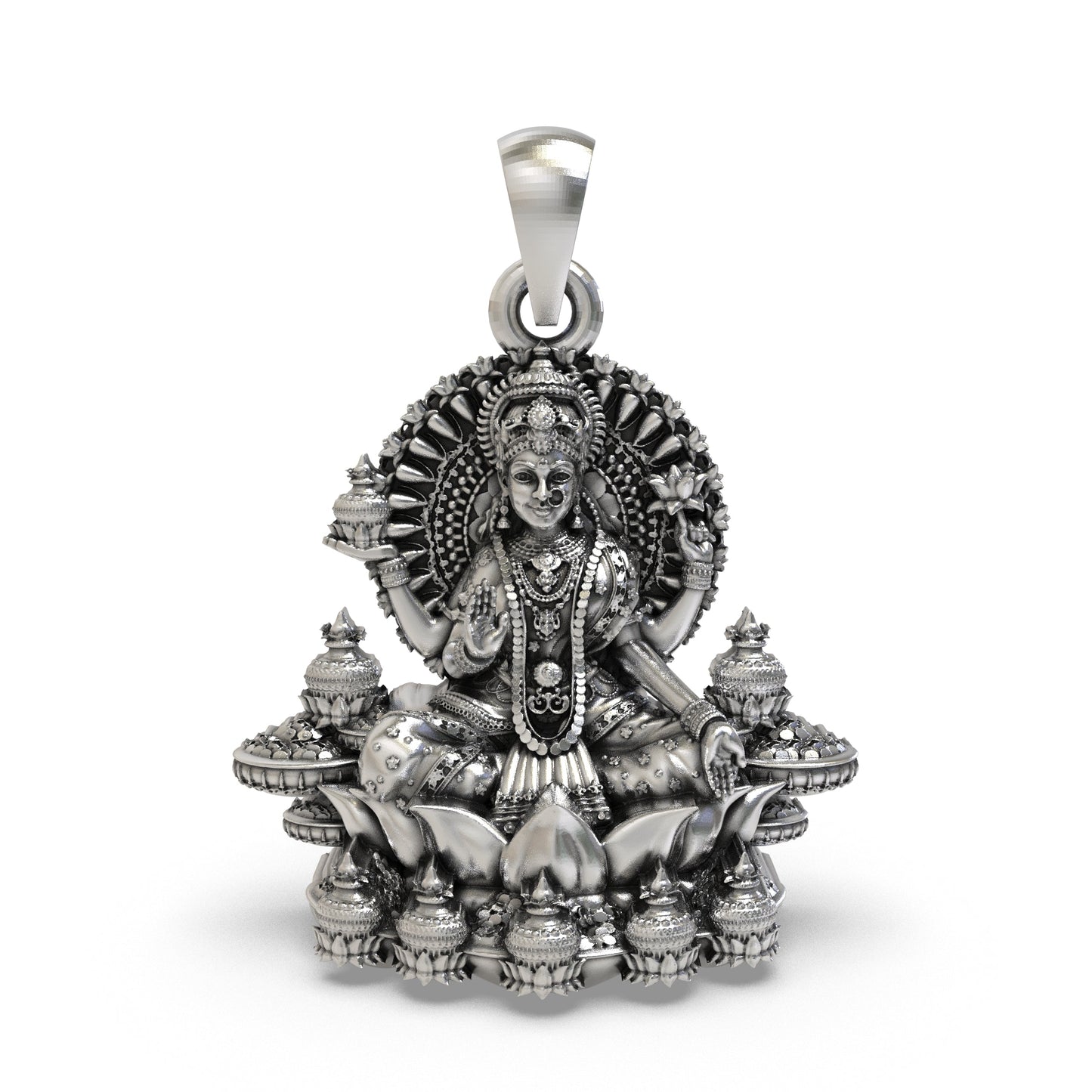 925 Silver Lakshmi Pendant | Mahalakshmi Lotus & Kalash – Shukan Jewellers