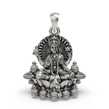 925 Silver Lakshmi Pendant | Mahalakshmi Lotus & Kalash – Shukan Jewellers