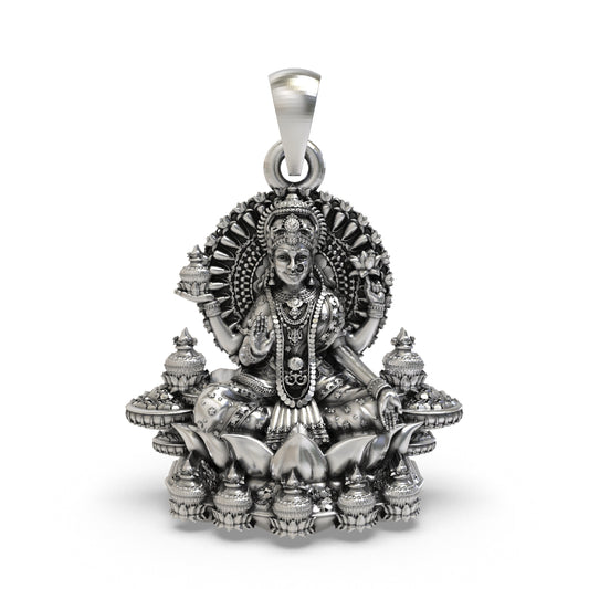 925 Silver Lakshmi Pendant | Mahalakshmi Lotus & Kalash – Shukan Jewellers