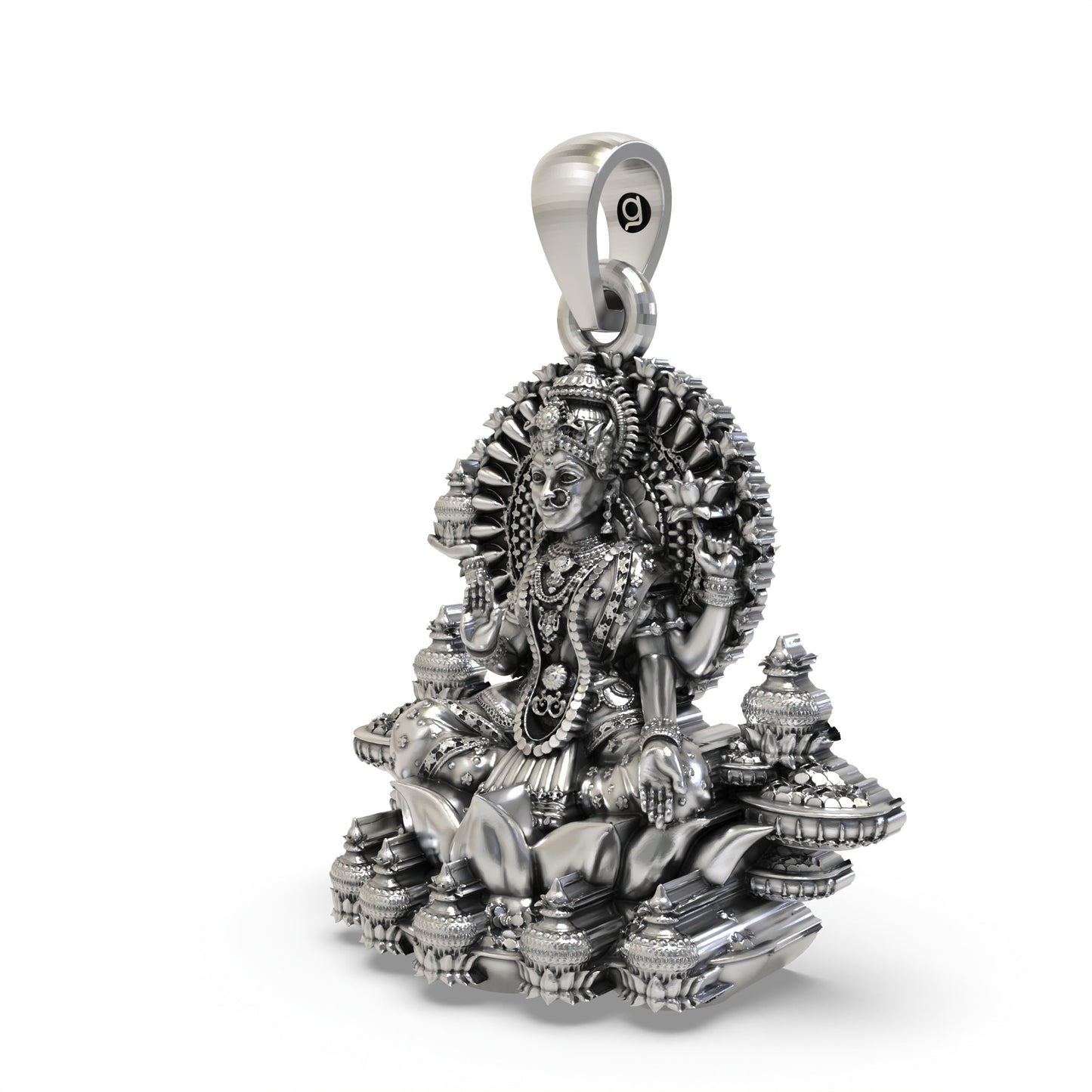 925 Silver Lakshmi Pendant | Mahalakshmi Lotus & Kalash – Shukan Jewellers