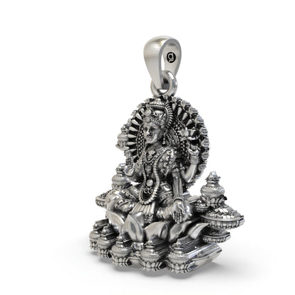 925 Silver Lakshmi Pendant | Mahalakshmi Lotus & Kalash – Shukan Jewellers