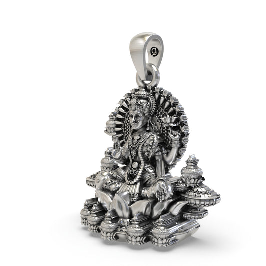 925 Silver Lakshmi Pendant | Mahalakshmi Lotus & Kalash – Shukan Jewellers