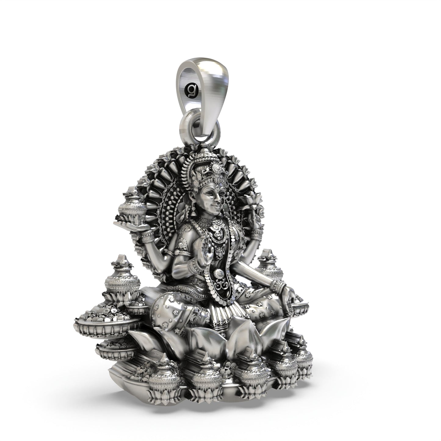 925 Silver Lakshmi Pendant | Mahalakshmi Lotus & Kalash – Shukan Jewellers