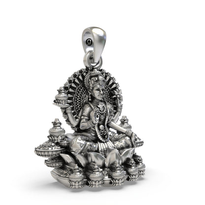 925 Silver Lakshmi Pendant | Mahalakshmi Lotus & Kalash – Shukan Jewellers