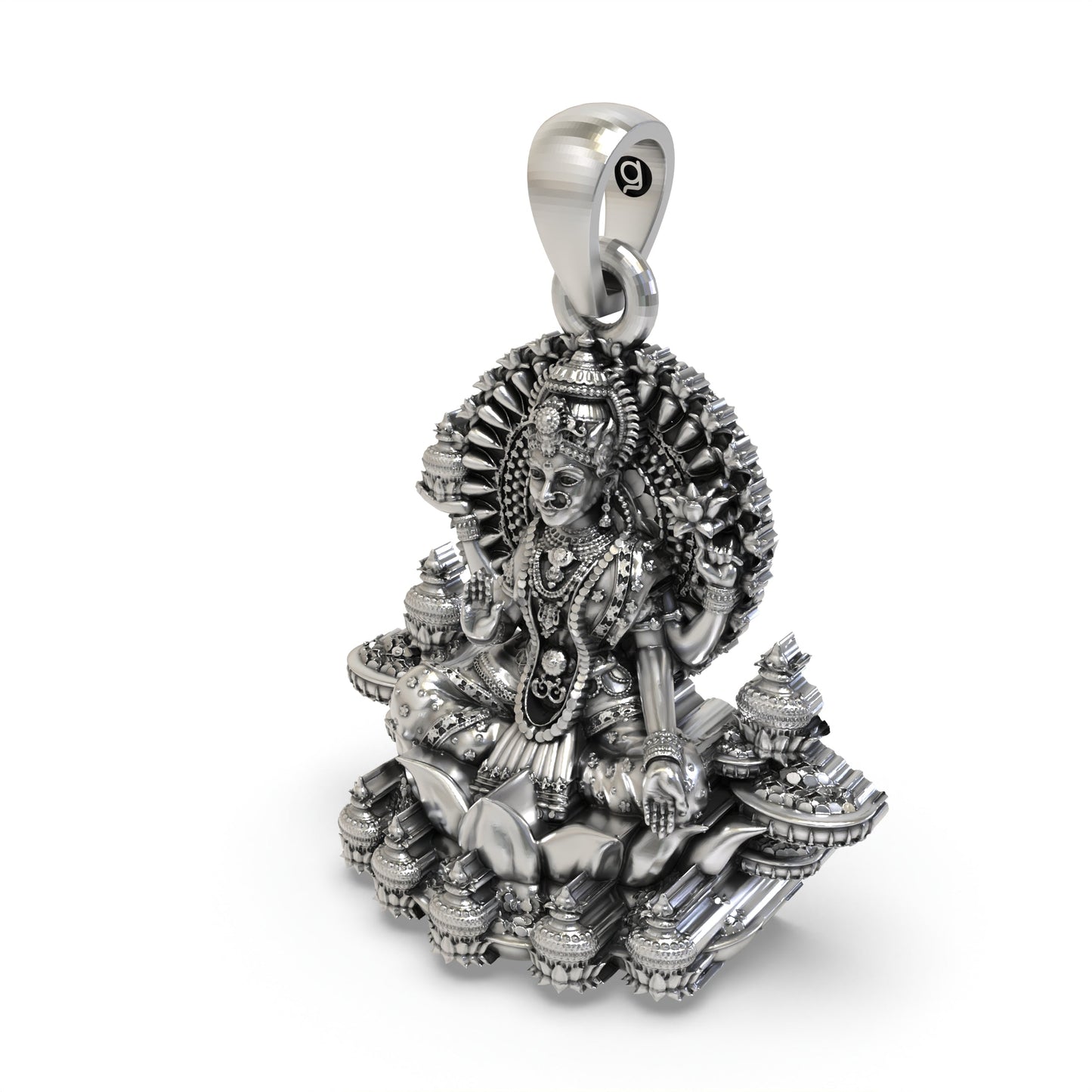 925 Silver Lakshmi Pendant | Mahalakshmi Lotus & Kalash – Shukan Jewellers