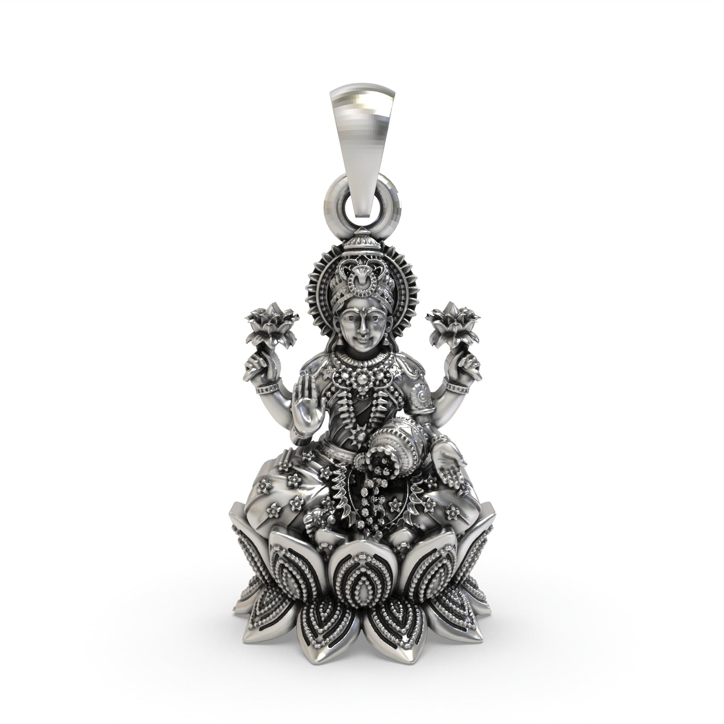 925 Silver Lakshmi Pendant | Mahalakshmi Lotus, Kalash & Flowers – Shukan Jewellers