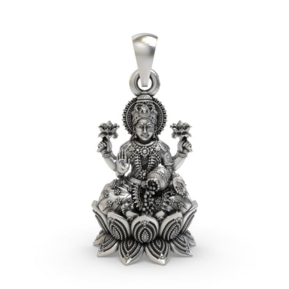 925 Silver Lakshmi Pendant | Mahalakshmi Lotus, Kalash & Flowers – Shukan Jewellers