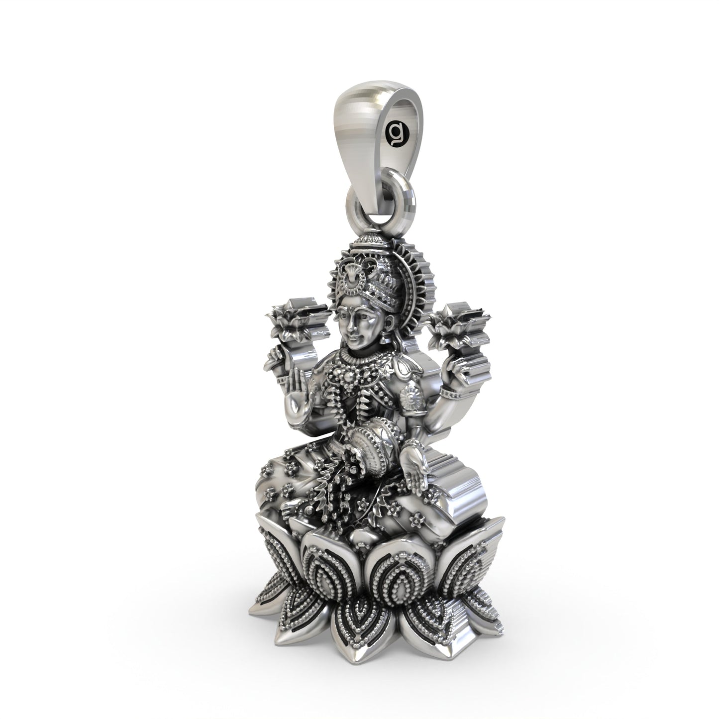 925 Silver Lakshmi Pendant | Mahalakshmi Lotus, Kalash & Flowers – Shukan Jewellers