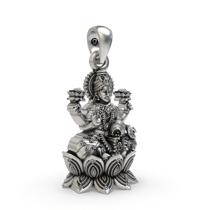 925 Silver Lakshmi Pendant | Mahalakshmi Lotus, Kalash & Flowers – Shukan Jewellers