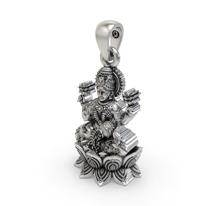 925 Silver Lakshmi Pendant | Mahalakshmi Lotus, Kalash & Flowers – Shukan Jewellers