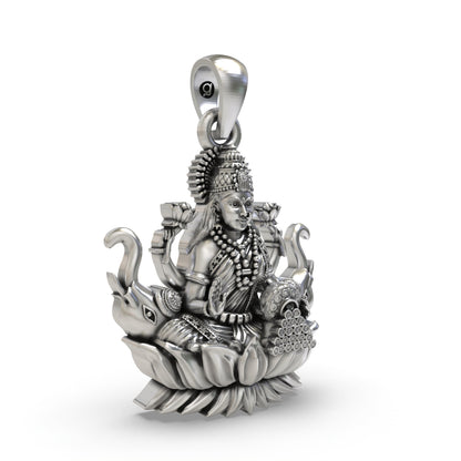 925 Silver Lakshmi Pendant | Mahalakshmi Lotus, Elephants & Coins – Shukan Jewellers
