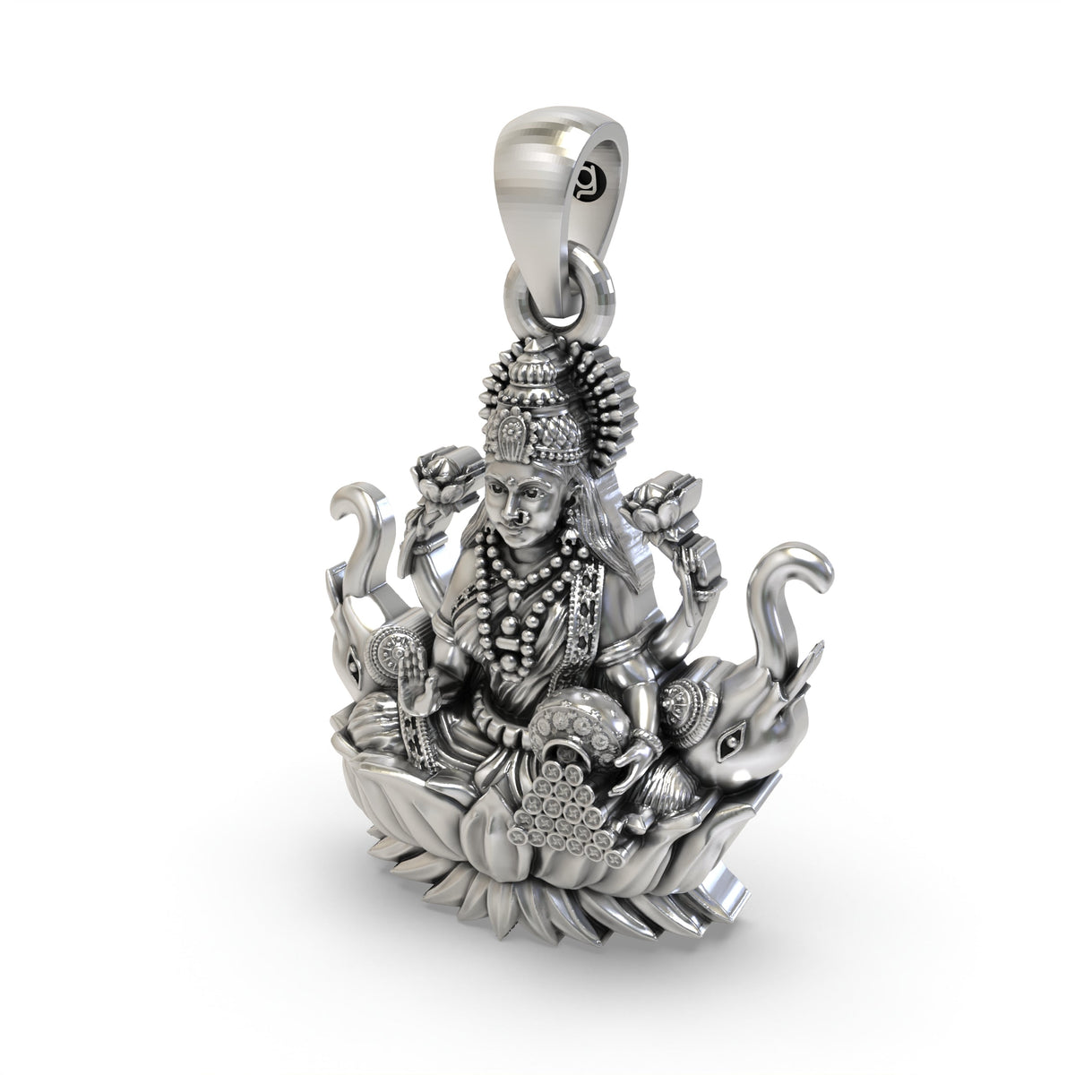 925 Silver Lakshmi Pendant | Mahalakshmi Lotus, Elephants & Coins – Shukan Jewellers