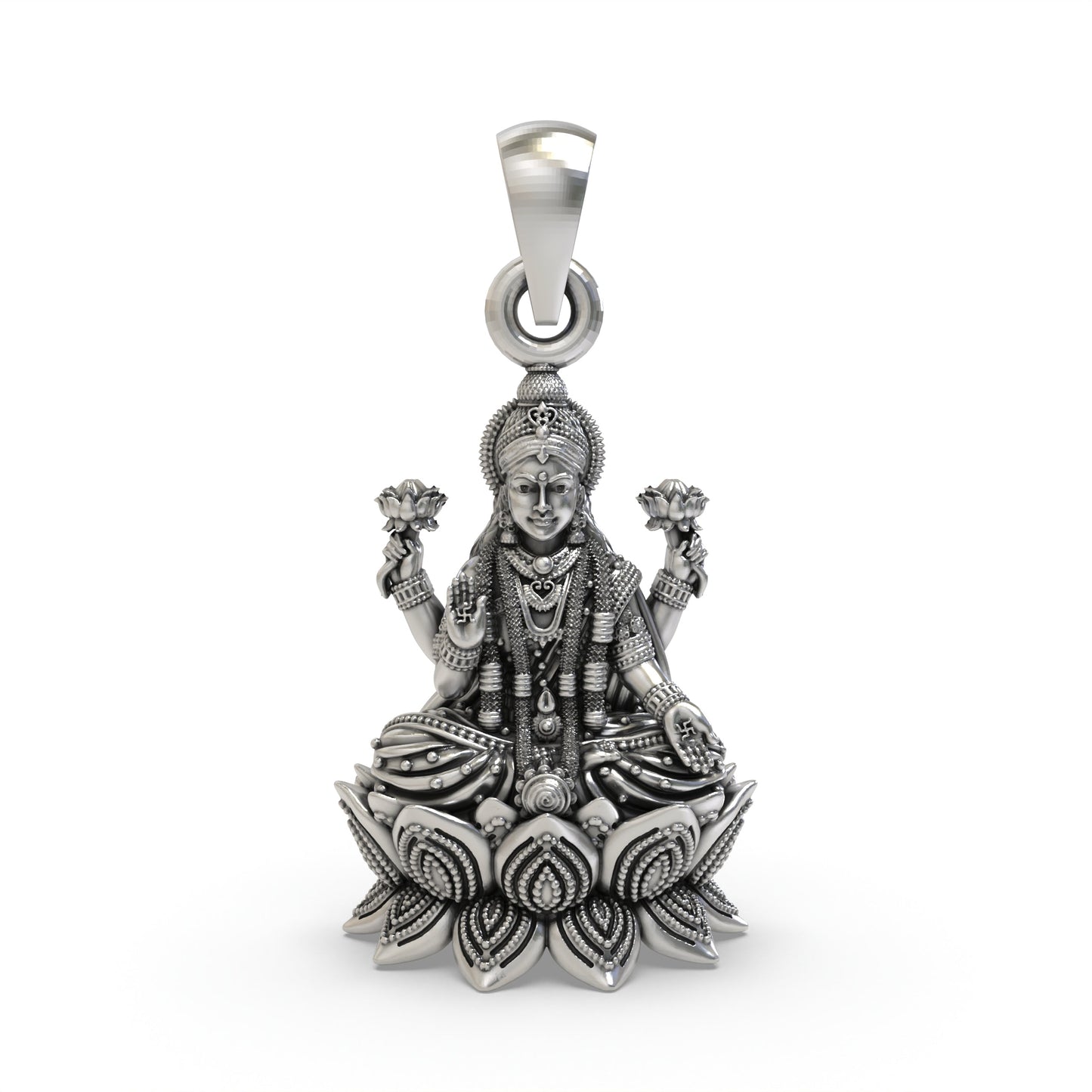 925 Silver Lakshmi Pendant | Mahalakshmi Lotus & Blessing Mudra – Shukan Jewellers