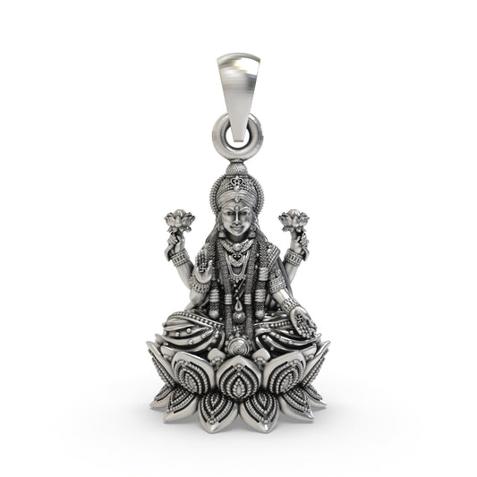 925 Silver Lakshmi Pendant | Mahalakshmi Lotus & Blessing Mudra – Shukan Jewellers