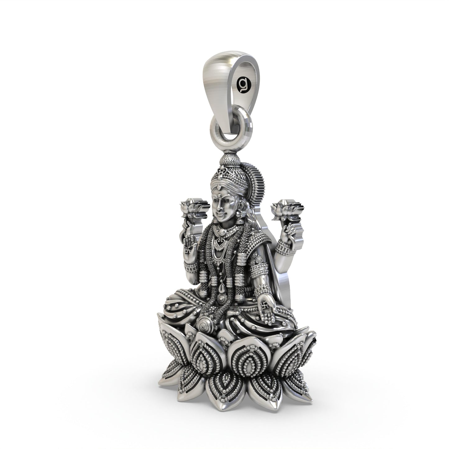 925 Silver Lakshmi Pendant | Mahalakshmi Lotus & Blessing Mudra – Shukan Jewellers