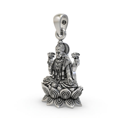 925 Silver Lakshmi Pendant | Mahalakshmi Lotus & Blessing Mudra – Shukan Jewellers