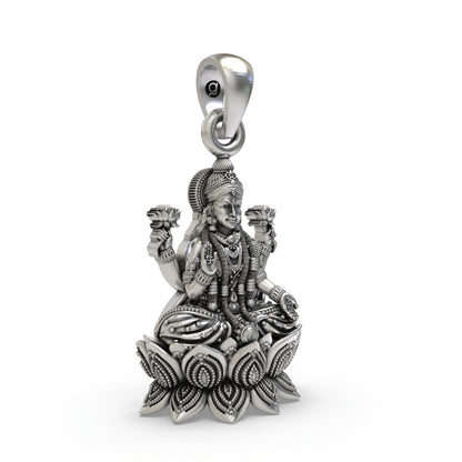 925 Silver Lakshmi Pendant | Mahalakshmi Lotus & Blessing Mudra – Shukan Jewellers