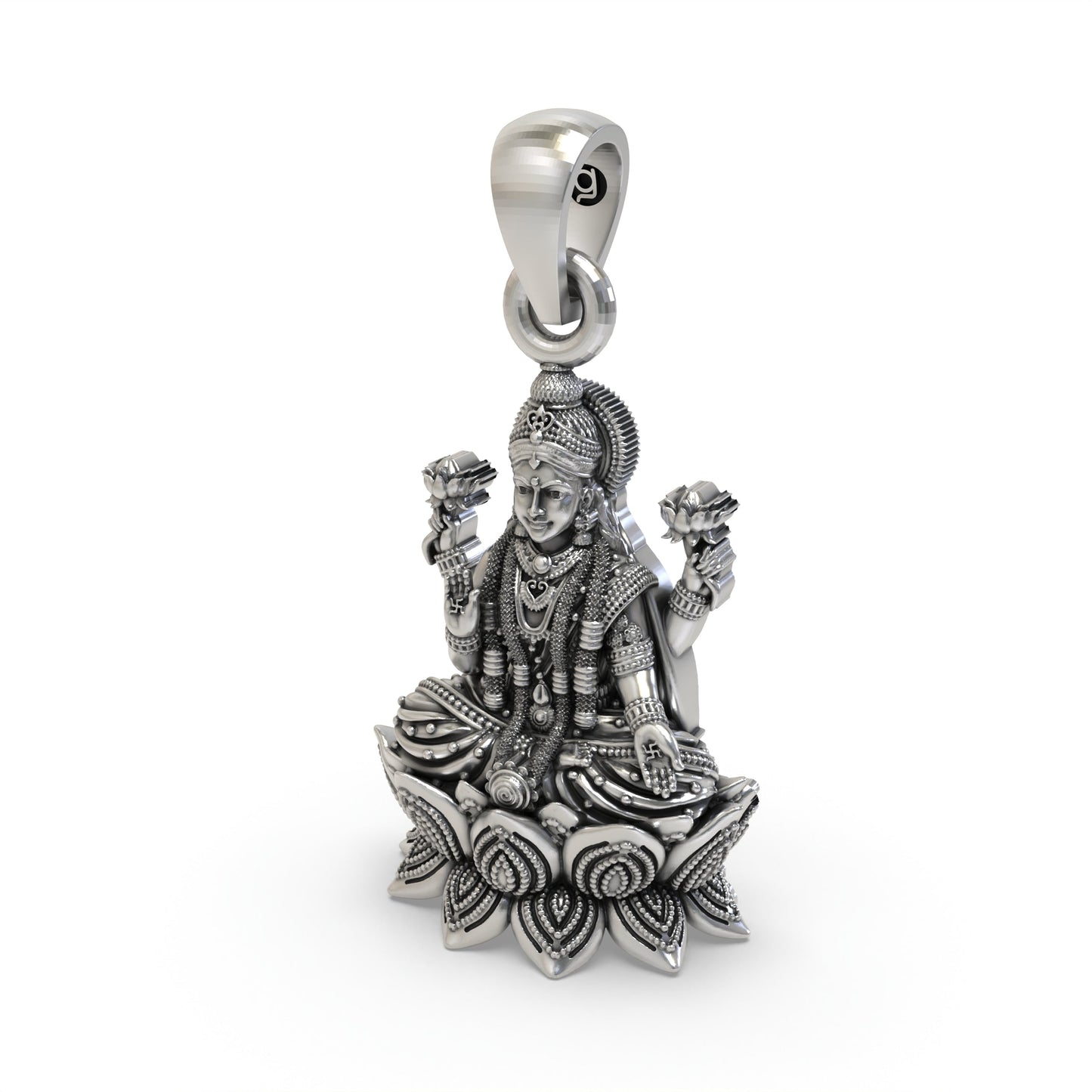 925 Silver Lakshmi Pendant | Mahalakshmi Lotus & Blessing Mudra – Shukan Jewellers