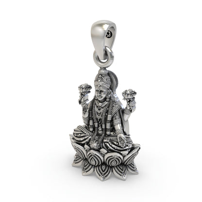 925 Silver Lakshmi Pendant | Mahalakshmi Lotus & Blessing Mudra – Shukan Jewellers