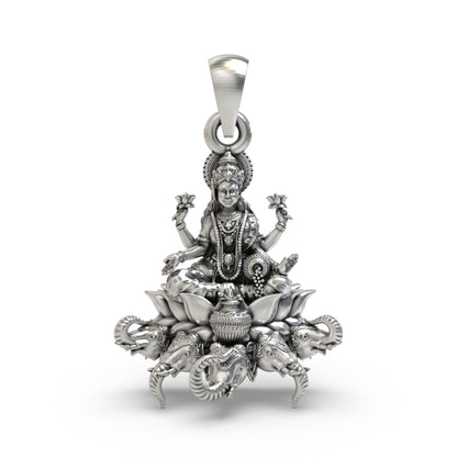 925 Silver Gajalakshmi Pendant | Lakshmi Lotus, Elephants & Kalash – Shukan Jewellers