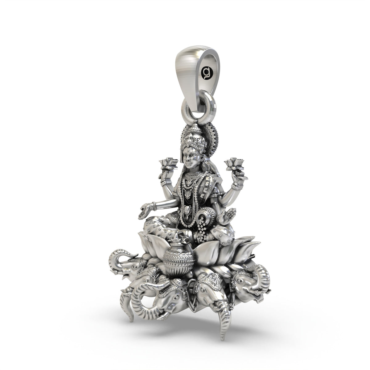 925 Silver Gajalakshmi Pendant | Lakshmi Lotus, Elephants & Kalash – Shukan Jewellers