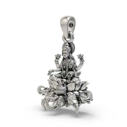 925 Silver Gajalakshmi Pendant | Lakshmi Lotus, Elephants & Kalash – Shukan Jewellers