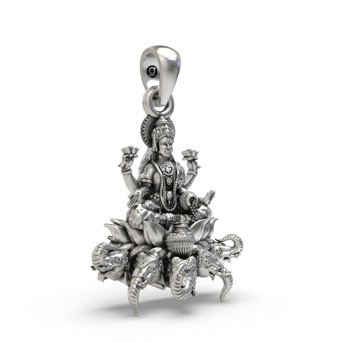 925 Silver Gajalakshmi Pendant | Lakshmi Lotus, Elephants & Kalash – Shukan Jewellers