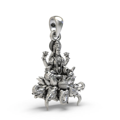 925 Silver Gajalakshmi Pendant | Lakshmi Lotus, Elephants & Kalash – Shukan Jewellers