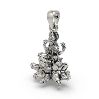 925 Silver Gajalakshmi Pendant | Lakshmi Lotus, Elephants & Kalash – Shukan Jewellers