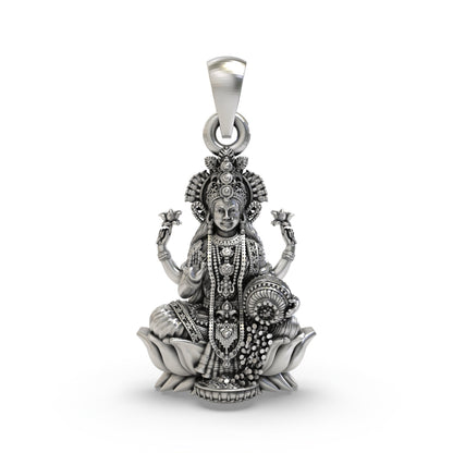 925 Silver Lakshmi Pendant | Mahalakshmi Lotus, Blessing Mudra & Kalash – Shukan Jewellers
