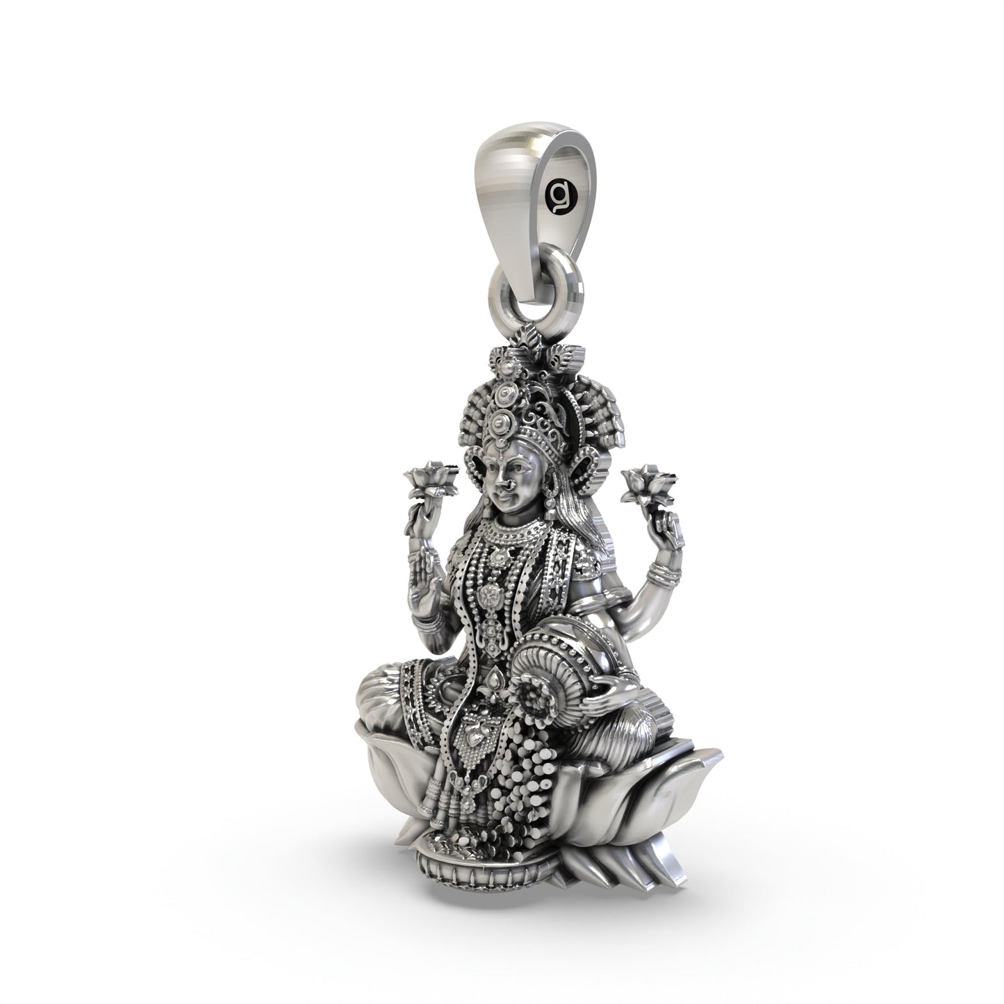 925 Silver Lakshmi Pendant | Mahalakshmi Lotus, Blessing Mudra & Kalash – Shukan Jewellers