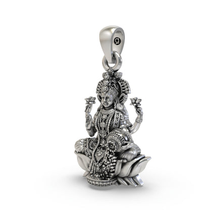 925 Silver Lakshmi Pendant | Mahalakshmi Lotus, Blessing Mudra & Kalash – Shukan Jewellers