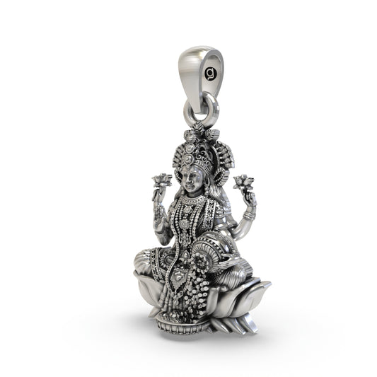 925 Silver Lakshmi Pendant | Mahalakshmi Lotus, Blessing Mudra & Kalash – Shukan Jewellers