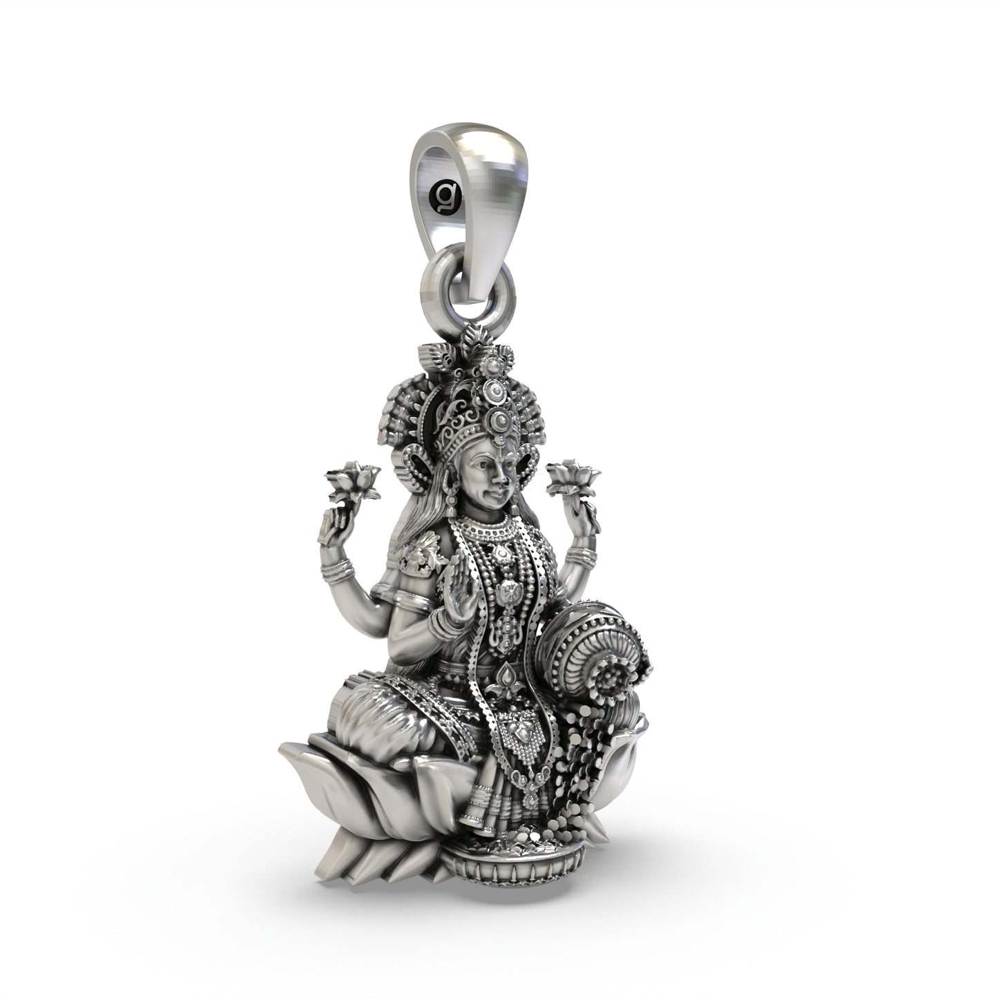 925 Silver Lakshmi Pendant | Mahalakshmi Lotus, Blessing Mudra & Kalash – Shukan Jewellers