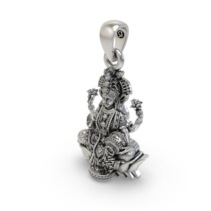 925 Silver Lakshmi Pendant | Mahalakshmi Lotus, Blessing Mudra & Kalash – Shukan Jewellers