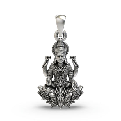 925 Silver Lakshmi Pendant | Mahalakshmi Lotus & Blessings – Shukan Jewellers